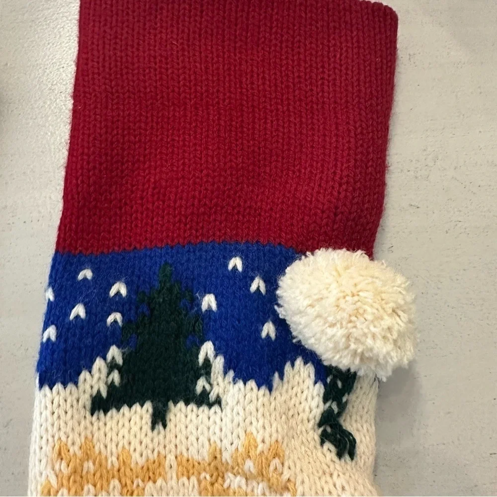 Christmas Knit Reindeer & Christmas Tree Red Green & Gold Pair of Stockings